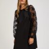 Dress with openwork sleeves