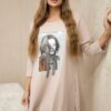 Dress with print and flared beige bottom