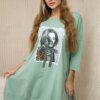 Dress with print and flared bottom dark mint