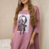 Dress with print and flared bottom dark pink