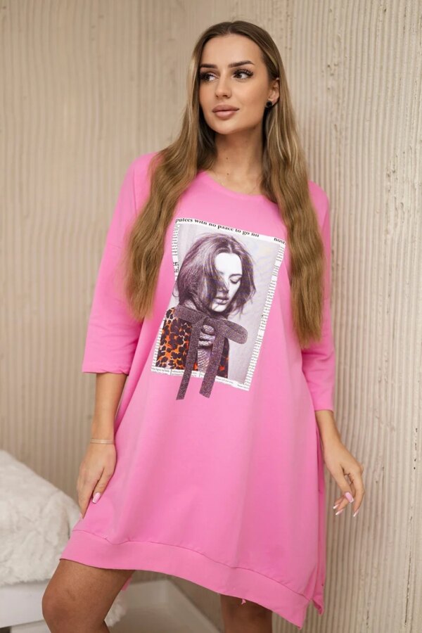 Dress with print and flared bottom pink