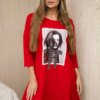 Dress with print and flared bottom red