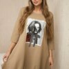 Dress with print and flared camel bottom