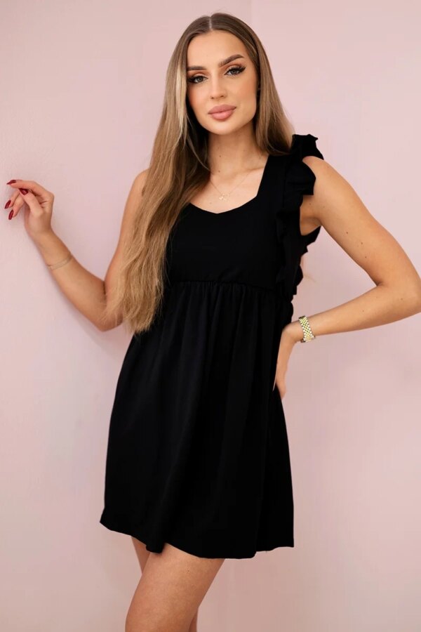Dress with ruffles on the sides black