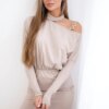 Dress with shoulder decoration beige