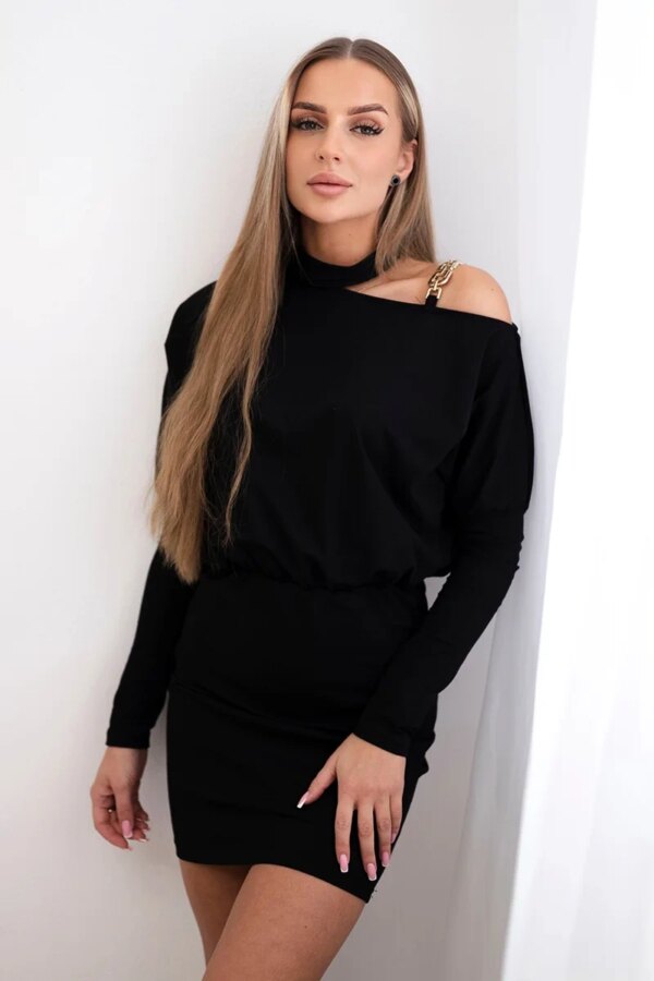 Dress with shoulder decoration black