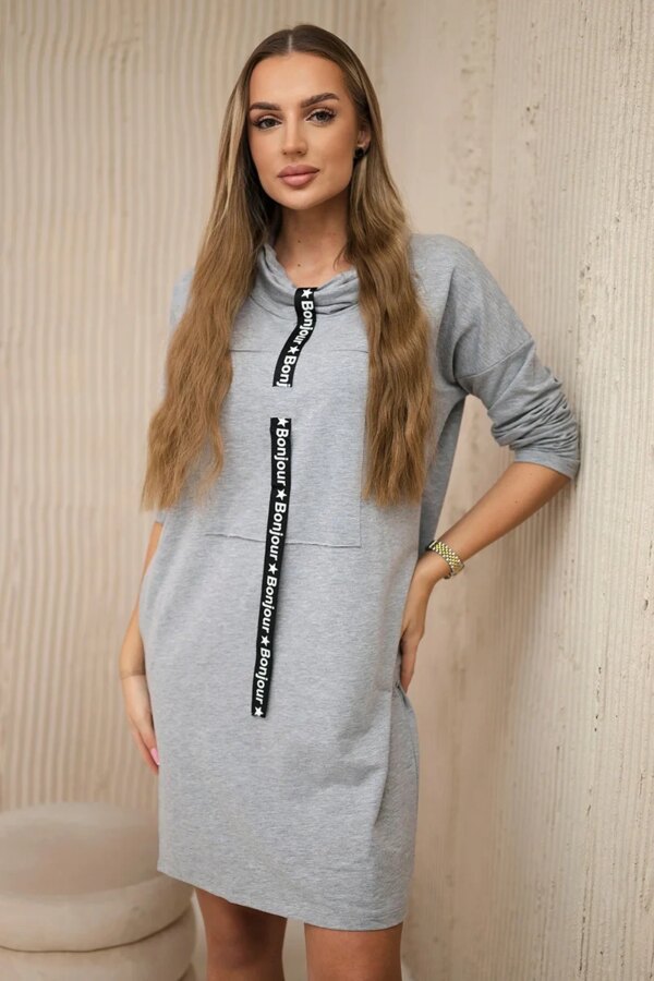 Dress with tie gray