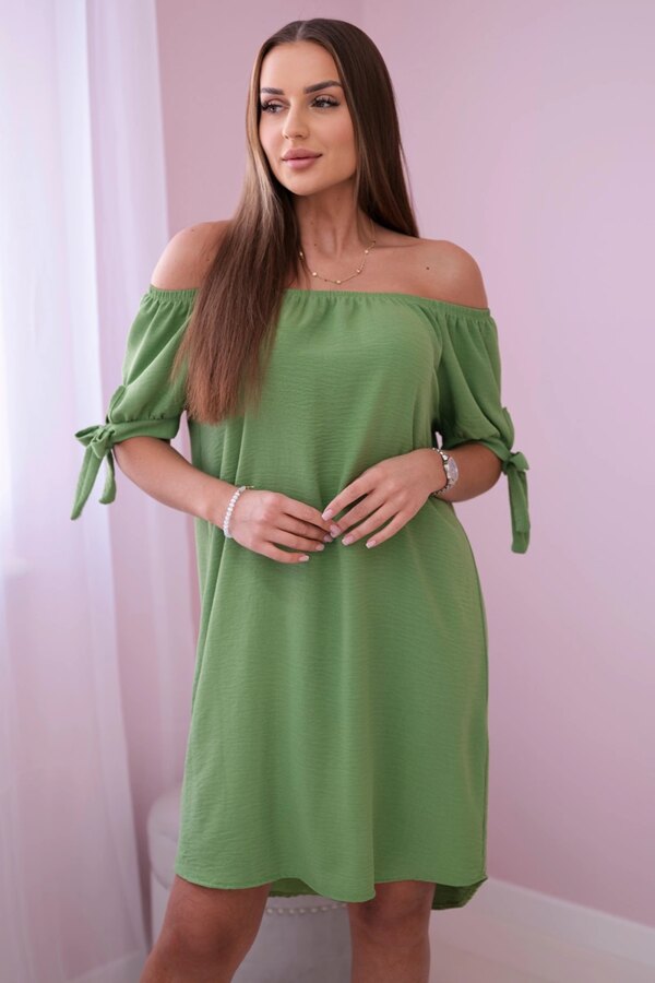 Dress with tie on the sleeves light khaki