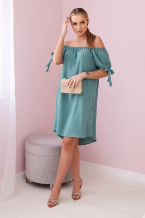Dress with ties on the sleeves dark mint