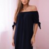 Dress with ties on the sleeves navy blue