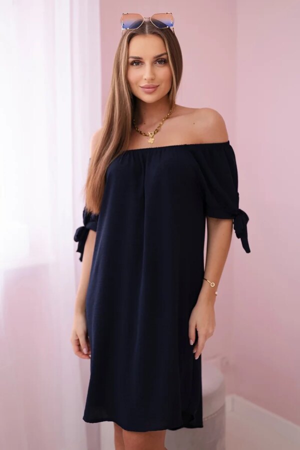 Dress with ties on the sleeves navy blue