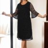 E2654 Dewberry Spanish Sleeve Plus Size Evening Dress-BLACK