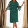 E2654 Dewberry Spanish Sleeve Plus Size Evening Dress-GREEN