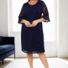 E2654 Dewberry Spanish Sleeve Plus Size Evening Dress-NAVY BLUE