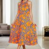 E7818 Dewberry Womens Floral Patterned Dress-ORANGE