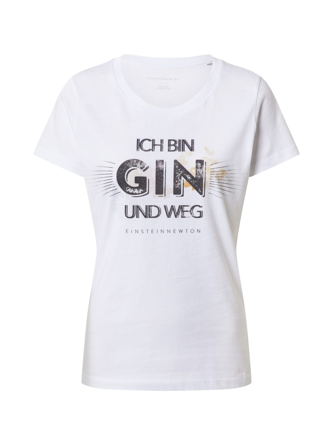 EINSTEIN & NEWTON Póló 'Gin Weg'  arany / fekete / piszkosfehér