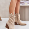 Eco Suede Light Beige Narinae Cowboy Ankle Boots