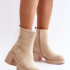 Eco Suede Women's Ankle Boots On Heel Insulated Light Beige Meriluna