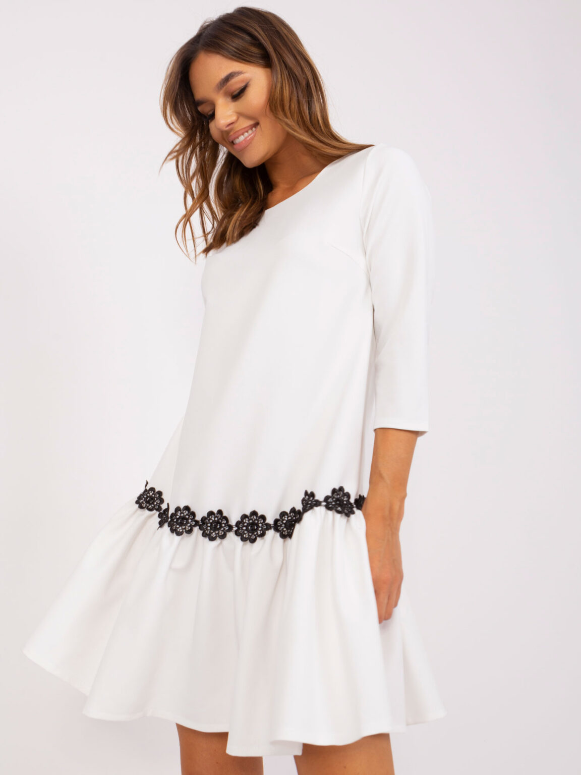 Ecru Extended Cocktail Dress with Lace