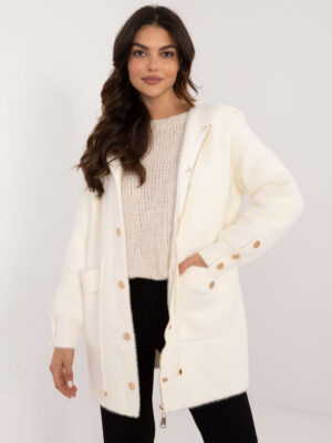 Ecru women's alpaca coat with pockets