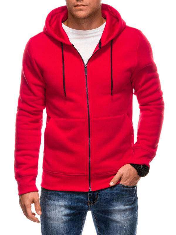 Edoti BASIC unbuttoned men's hooded sweatshirt - red