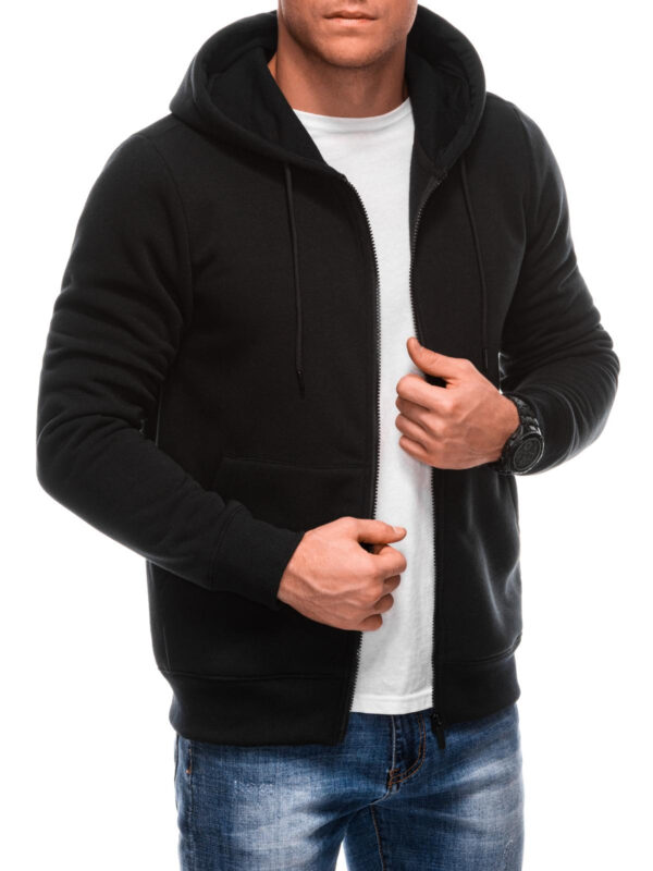 Edoti Men's BASIC unbuttoned hooded sweatshirt - black