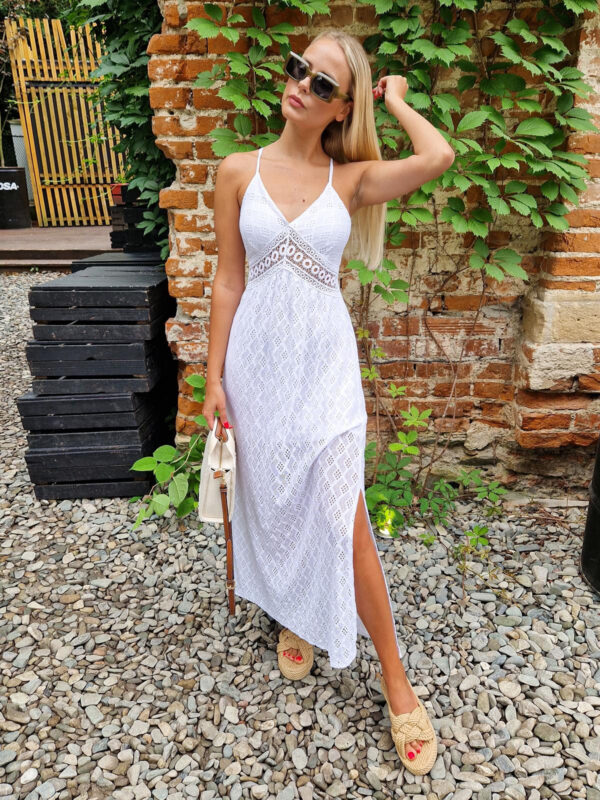 Edoti Strapless richelieu and lace maxi dress
