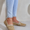 Elegáns Bőr Espadrille Kötéssel Bézs-Arany Zazoo 10178