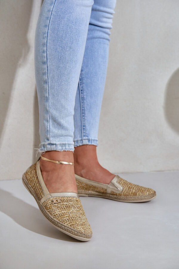 Elegáns Bőr Espadrille Kötéssel Bézs-Arany Zazoo 10178