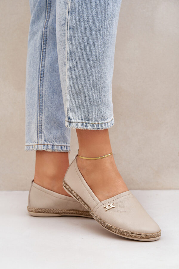 Elegáns Bőr Női Espadrille Bézs Zazoo 10177