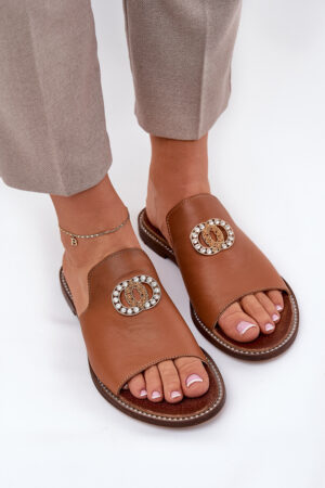 Elegáns Női Bőr Papucs Díszítéssel Zazoo 3008 Camel