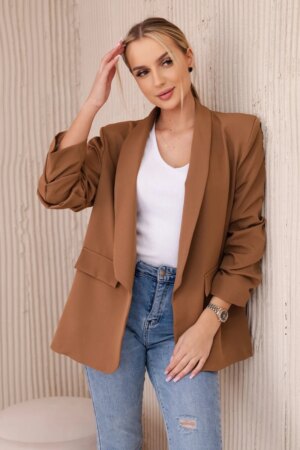 Elegant jacket with dark camel lapels