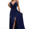 Elegant long shiny dress with a neckline and slit on the legs Numoco
