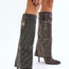 Embellished stiletto heel slip-on boots with a bent upper Black Enathlin