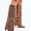 Embellished stiletto heel slip-on boots with a bent upper brown Enathlin