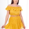 Embroidered mustard set without shoulders