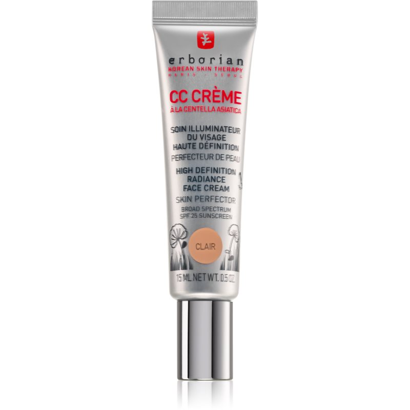 Erborian CC Crème Centella Asiatica Radiance arckrém bőrtökéletesítő SPF 25 kis csomagolás árnyalat Clair  15 ml-Eredeti