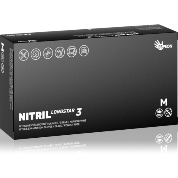 Espeon Nitril Longstar3 Black púdermentes nitrilkesztyű méret M 2x50 db