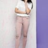 Euphora jeans decorated with cuts and rhinestones on the knees pink