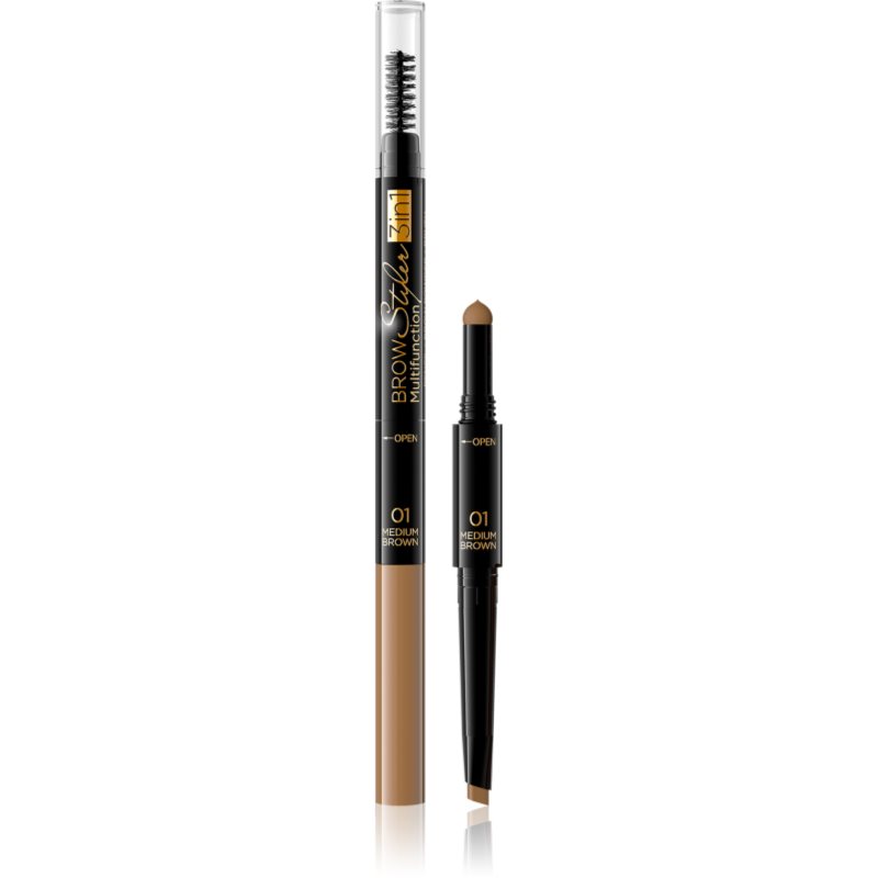 Eveline Cosmetics Brow Styler precíz szemöldökceruza 3 az 1-ben árnyalat 01 Medium Brown 1