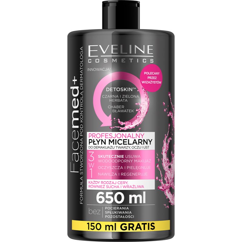 Eveline Cosmetics FaceMed+ tisztító és lemosó micellás víz méregtelenítő hatással 650 ml-Ár