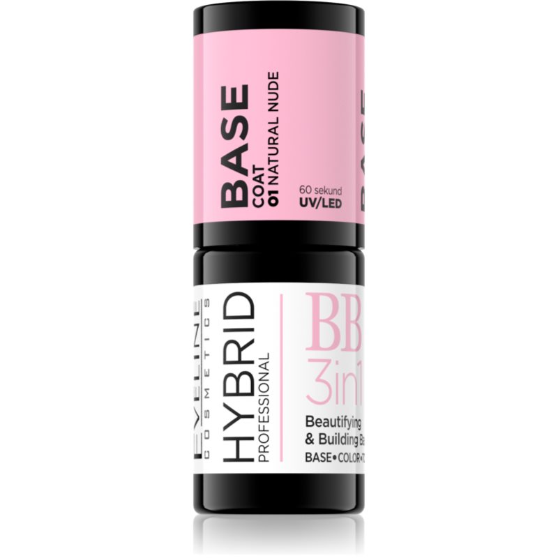 Eveline Cosmetics Hybrid Professional alapozó körömlakk UV/LED-es lámpákhoz 3 az 1-ben árnyalat 01 Natural Nude 5 ml-Ár