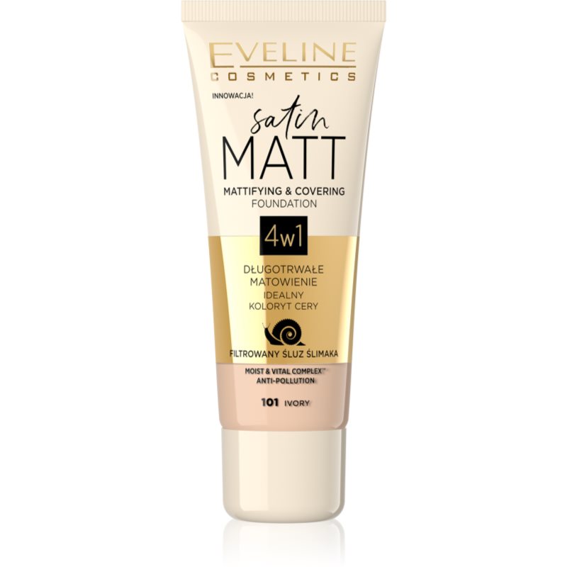 Eveline Cosmetics Satin Matt mattító alapozó csigakivonattal árnyalat 101 Ivory 30 ml-Ár
