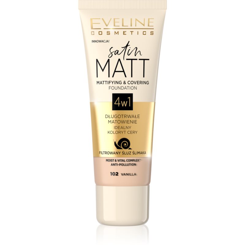Eveline Cosmetics Satin Matt mattító alapozó csigakivonattal árnyalat 102 Vanilla 30 ml-Ár