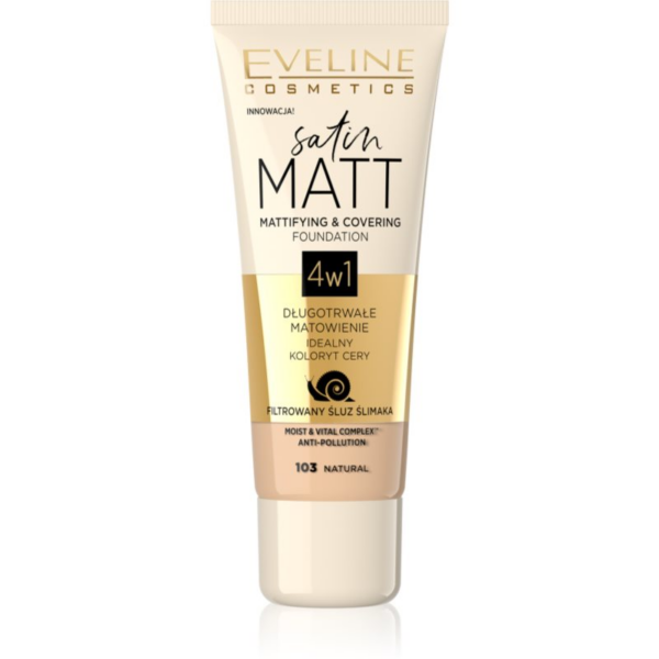 Eveline Cosmetics Satin Matt mattító alapozó csigakivonattal árnyalat 103 Natural 30 ml-Ár