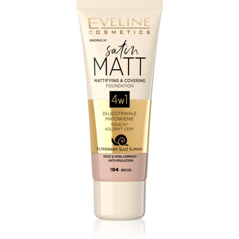 Eveline Cosmetics Satin Matt mattító alapozó csigakivonattal árnyalat 104 Beige 30 ml-Ár