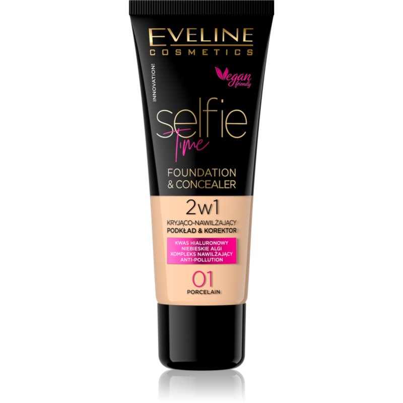 Eveline Cosmetics Selfie Time alapozó és korrektor 2 az 1-ben árnyalat 01 Porcelain 30 ml-Ár