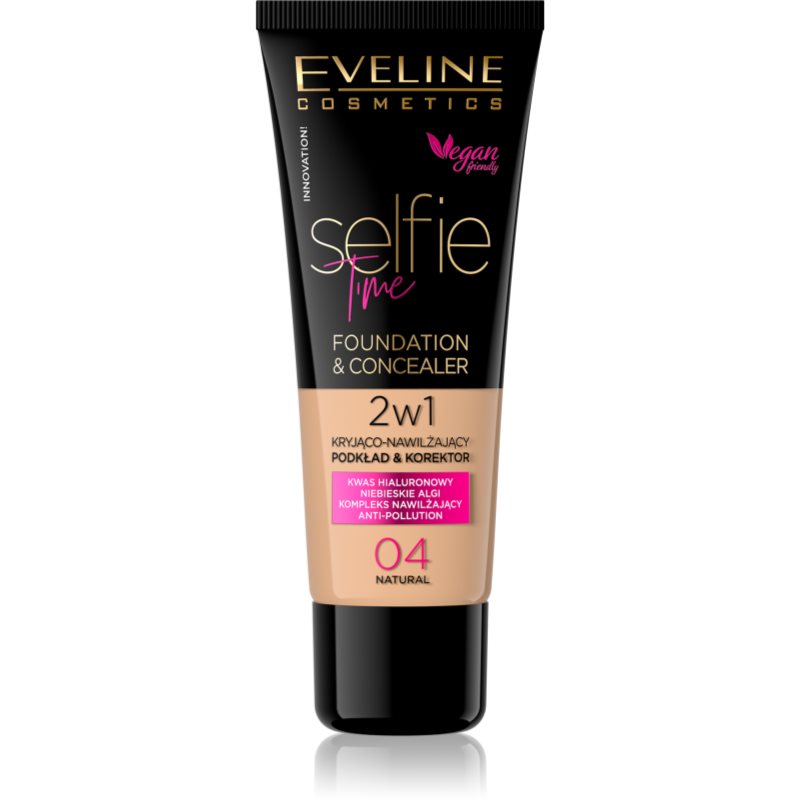 Eveline Cosmetics Selfie Time alapozó és korrektor 2 az 1-ben árnyalat 04 Natural 30 ml-Ár