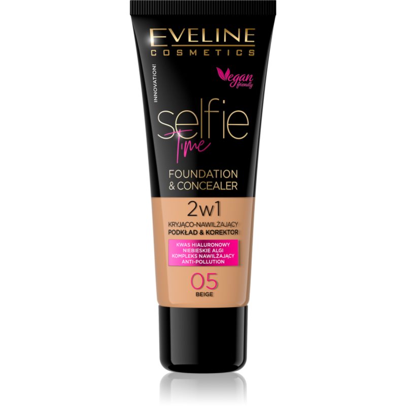 Eveline Cosmetics Selfie Time alapozó és korrektor 2 az 1-ben árnyalat 05 Beige 30 ml-Ár