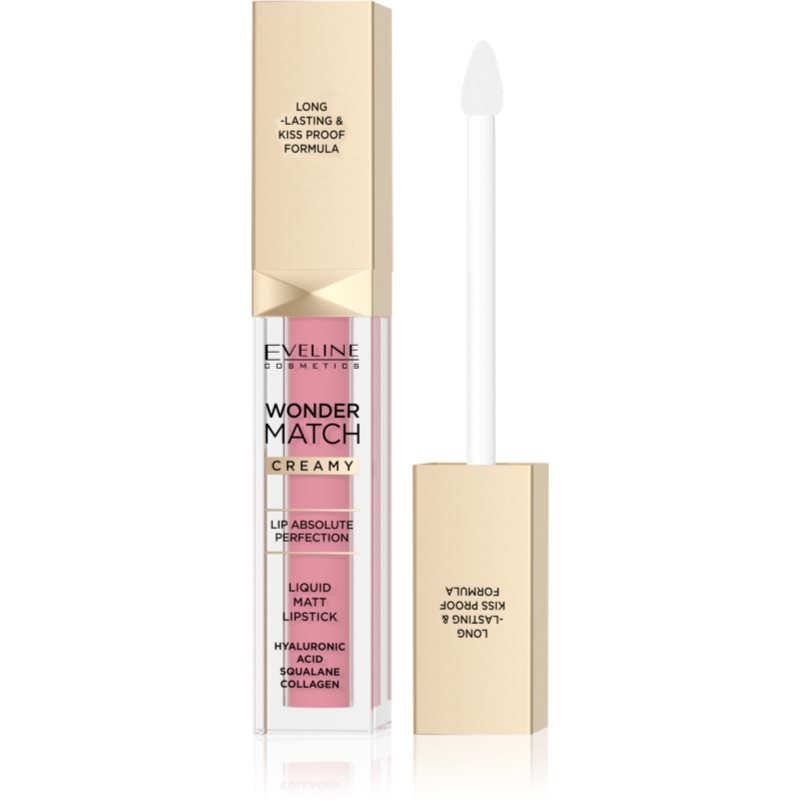 Eveline Cosmetics Wonder Match tartós matt folyékony rúzs hialuronsavval árnyalat 01 Angel Rose 6